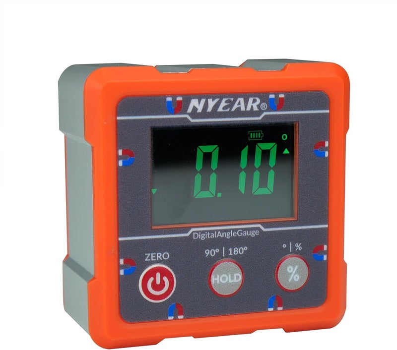 NYEAR Digital Electronic Angle Gauge Type-C Rechargeable, Four sided strong magnet, IP67 waterproof rating, Measures 0-90 and 0-180 Degree Ranges, Measures and Sets Angles or TAN - Image 1